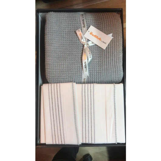 Özdilek Double Bridal Set With Knitwear Blanket Prima Gray