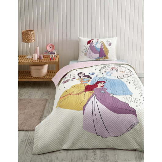 Özdilek Quilted Licensed Fitted Sheet Single Duvet Cover Complete Set-Princess Time Cream