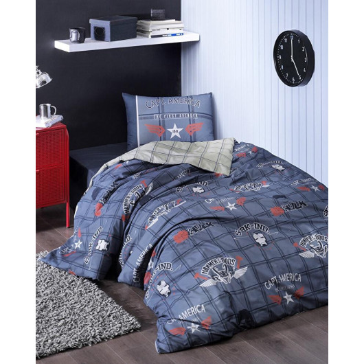 Özdilek Licensed Single Child Duvet Cover With Fitted Sheets - Avengers Heroes Navy Blue