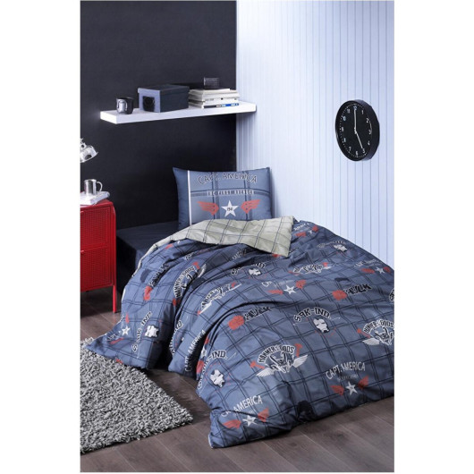 Özdilek Licensed Single Child Duvet Cover With Fitted Sheets - Avengers Heroes Navy Blue