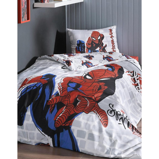 Özdilek Licensed Single Child Duvet Cover Set With Fitted Sheets-Spiderman Super Hero Red
