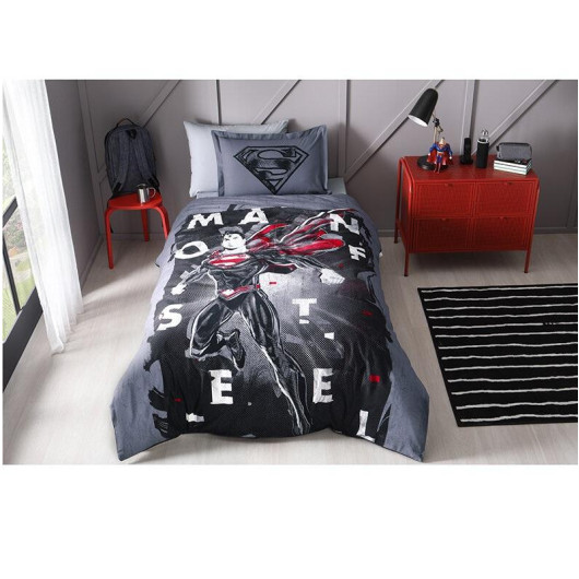 Özdilek Licensed Ranforce Single Duvet Cover Set-Süperman Steel