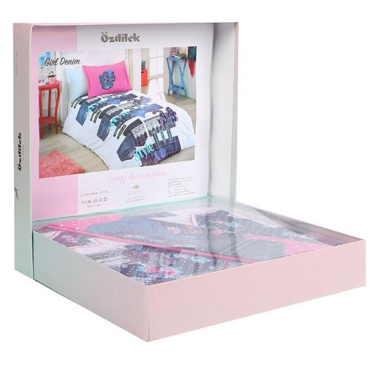 Özdilek Ranforce Single Duvet Cover Set-Girl Denim Pink