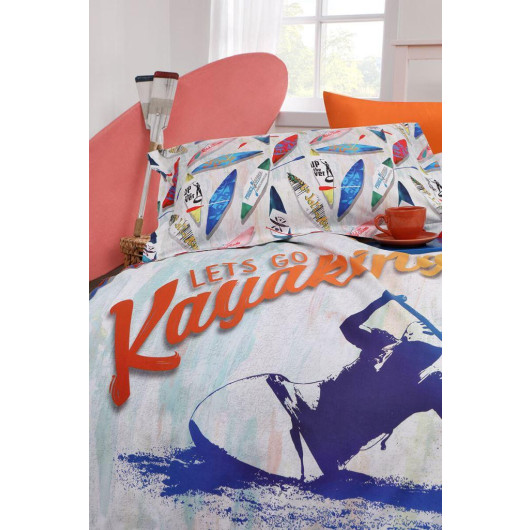 Özdilek Ranforce Single Duvet Cover Set-Kayaking Orange