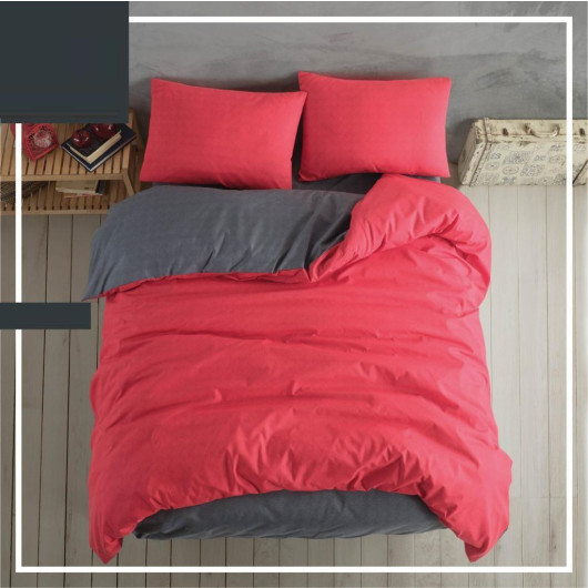 Calico New Generation Bedsheet With Elastic Double-Sided Single Duvet Cover Set-Red Gray