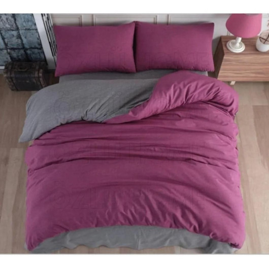 Calico New Generation Bedsheet With Elastic Double Sided Single Duvet Cover Set - Plum Gray
