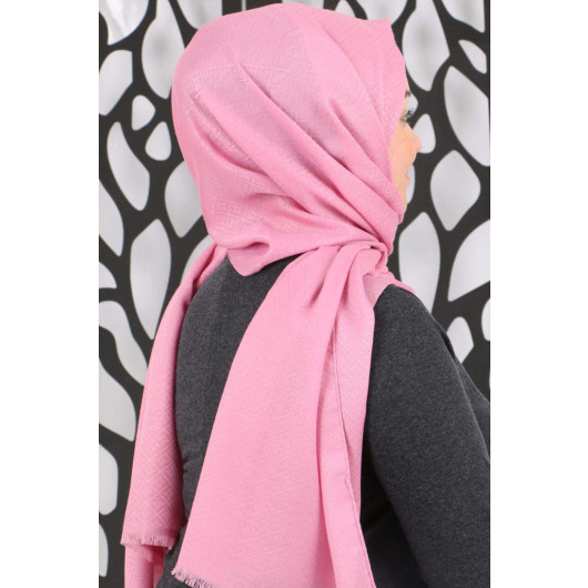 Square Patterned Cotton Shawl Pink