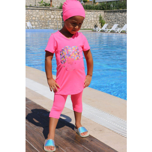 Printed Kids Pool Swimsuit Pink