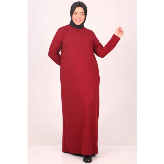 Plus Size Scuba Basic Dress Claret Red