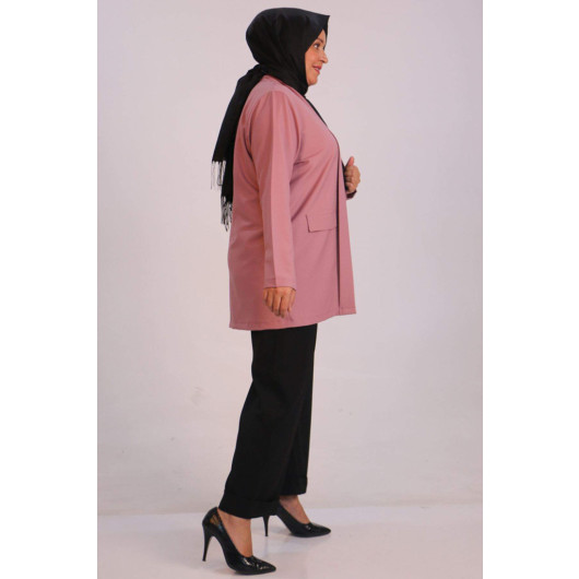 Large Size Double Layer Crepe Buttonless Jacket Dusty Rose