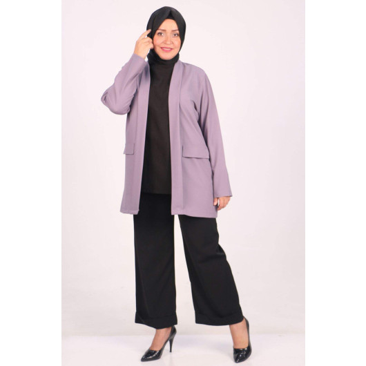 Plus Size Double Layer Crepe Buttonless Jacket Lilac