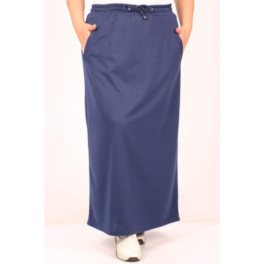 Plus Size Two Thread Pocket Detailed Skirt Navy Blue