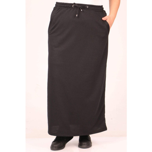 Plus Size Two Thread Pocket Detailed Skirt Black