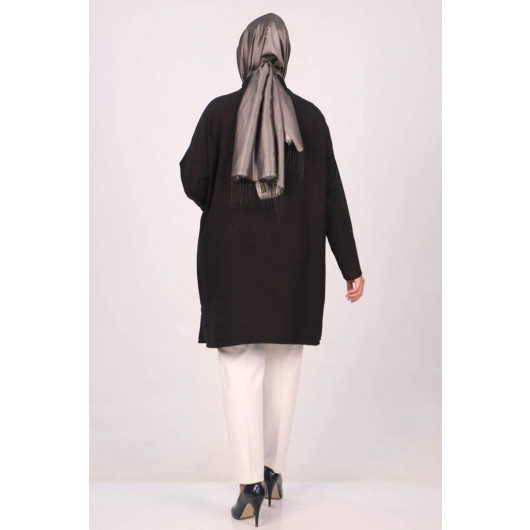 Large Size Linen Airobin Shirt With Stone Pockets Black