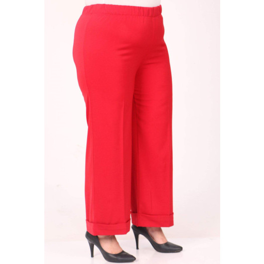 Large Size Elastic Waist Double Leg Trousers Red
