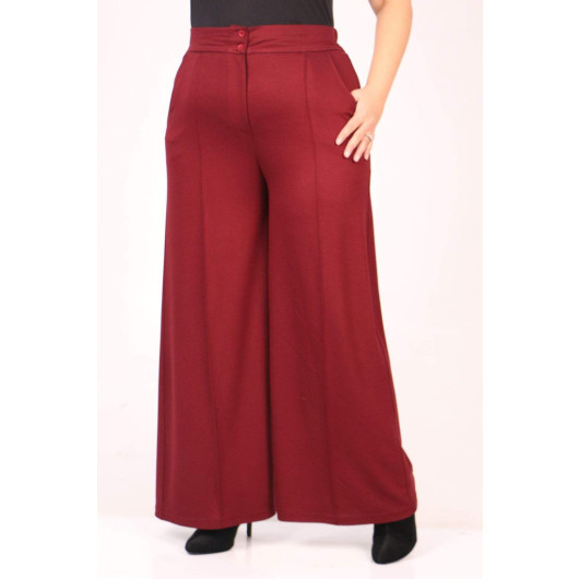 Large Size Rear Elastic Trousers Claret Red
