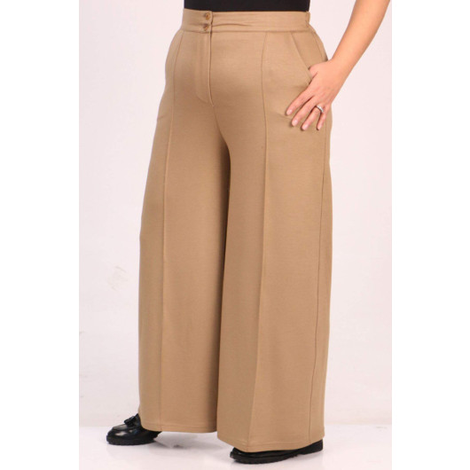 Plus Size Crystal Trousers With Elastic Back Mink