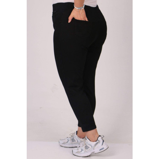 Plus Size Elastic Waist Tight Leg Summer Jeans Black
