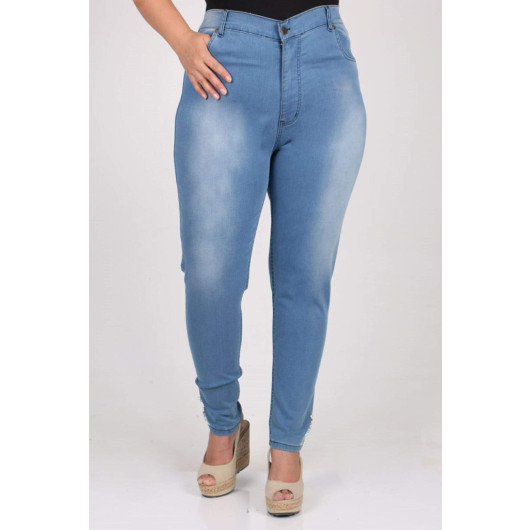 Large Size Stone Detailed Skinny Leg Jeans With Stone Detail