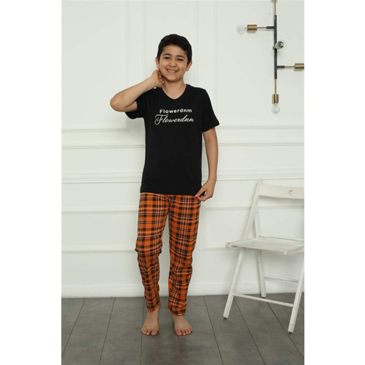 Black Combed Cotton Pajama Set For Boys