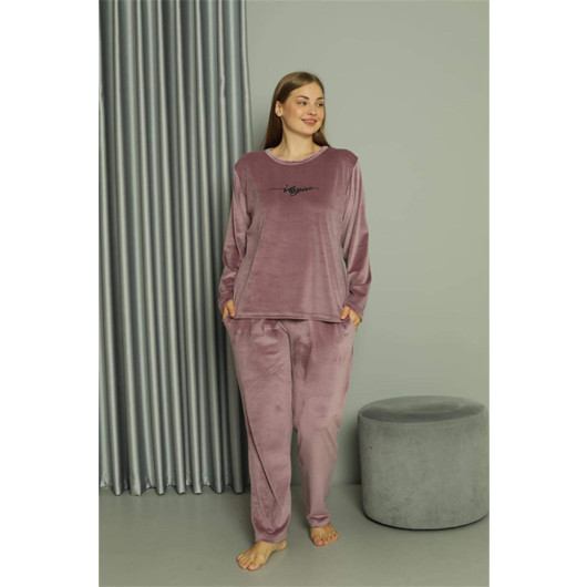 Underwear Plus Size Women's Velvet Purple Pajama Set
