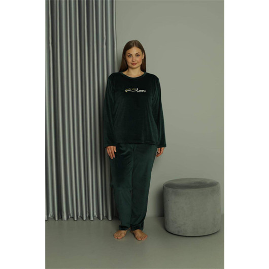 Underwear Plus Size Women's Velvet Green Pajama Set