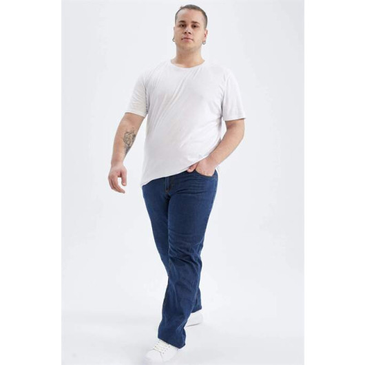 Men's White 100% Cotton Plus Size Round Collar T-Shirt, Pack Of 2