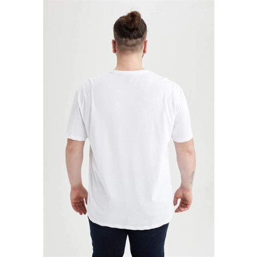 Men's White 100% Cotton Plus Size Round Collar T-Shirt, Pack Of 2