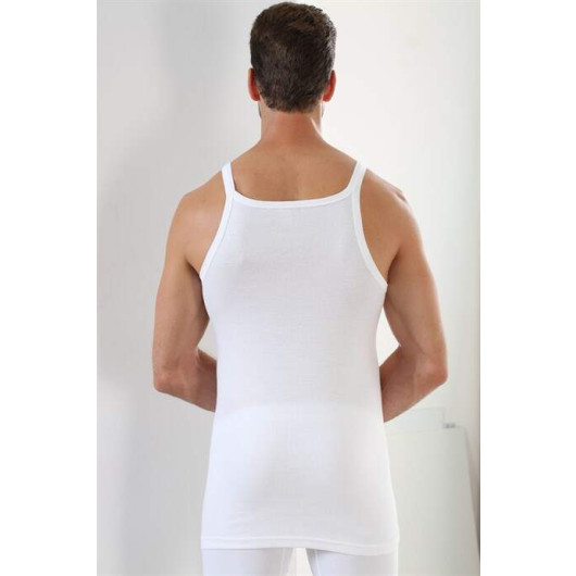 Men's White 100% Cotton Ribbed Thin Strap Undershirt