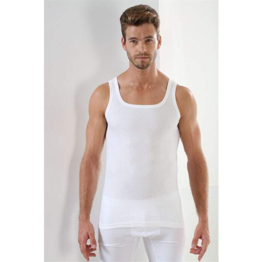 قميص داخلي رجالي بياقة مربعة ومخطط أبيض
