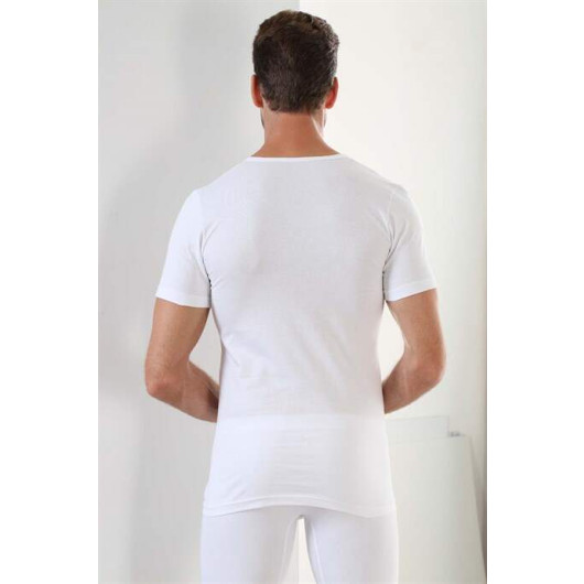Men's White Ribbed V-Neck Undershirt