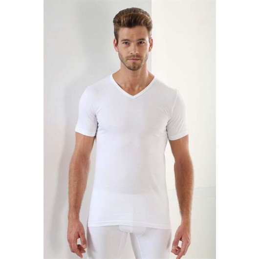 Men's White Ribbed V-Neck T-Shirt Pack Of 3