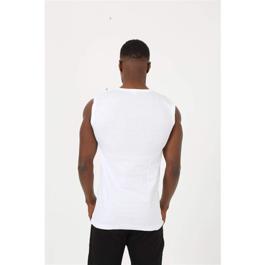 Men's White Zero Sleeve Ribbed Undershirt 6504