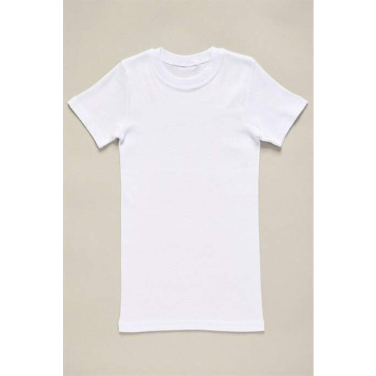 قميص داخلي للأولاد قطن بياقة دائرية 6 قطع أبيض