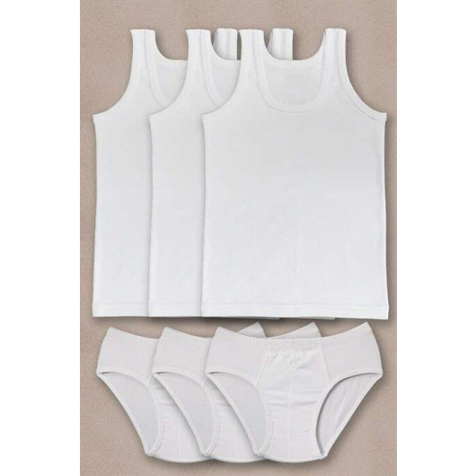 Boy's White Undershirt Underpants Set 3-Piece