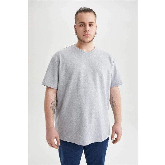 Men's Gray Cotton Large Size O-Neck T-Shirt, Pack Of 2