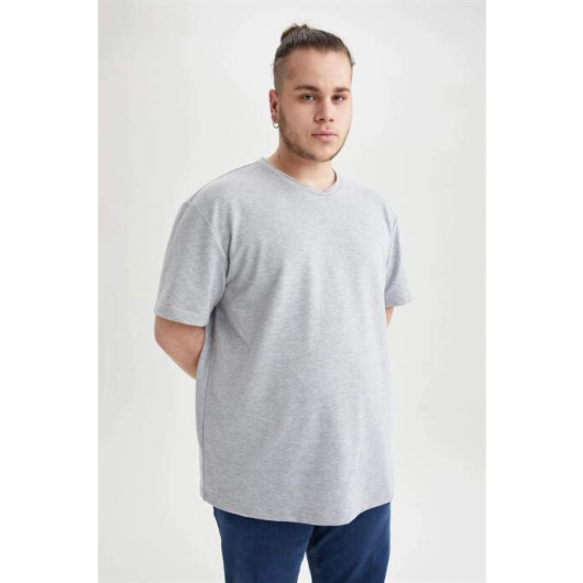 Men's Gray Cotton Large Size O-Neck T-Shirt, Pack Of 2