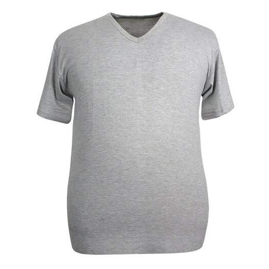 Men's Gray 100% Cotton Plus Size V-Neck T-Shirt