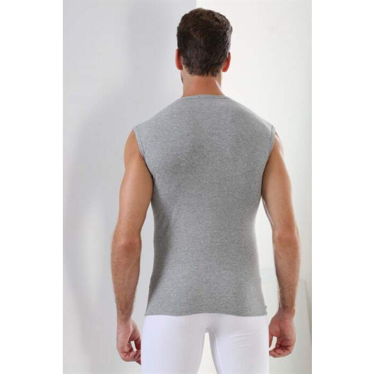 Men's Gray Ribbed Round Neck Sleeveless Undershirt