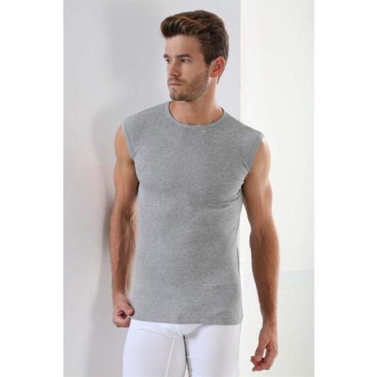 Men's Gray Ribbed Round Neck Sleeveless T-Shirt Pack Of 2