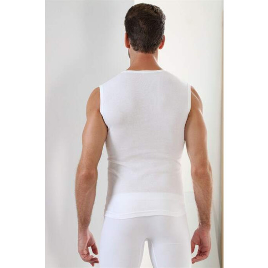 Men's Ribbed White V-Neck Sleeveless Undershirt