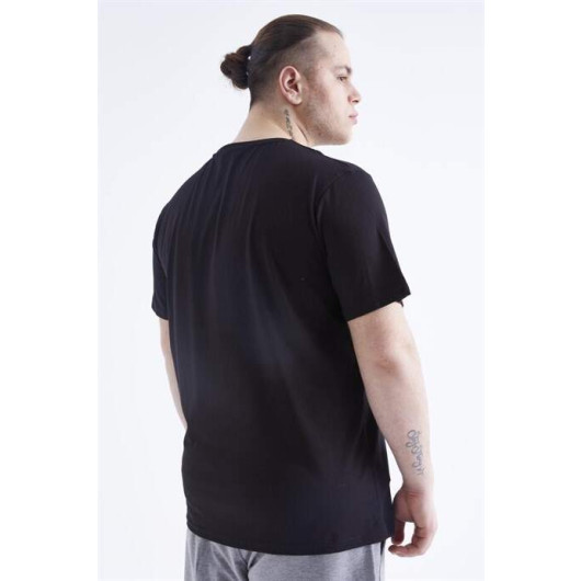 Men's Black 100% Cotton Plus Size Crew Neck T-Shirt