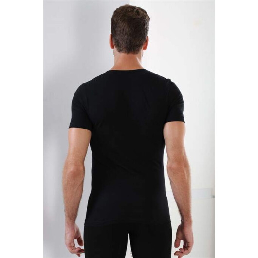 Men's Black Ribbed V-Neck T-Shirt Pack Of 3