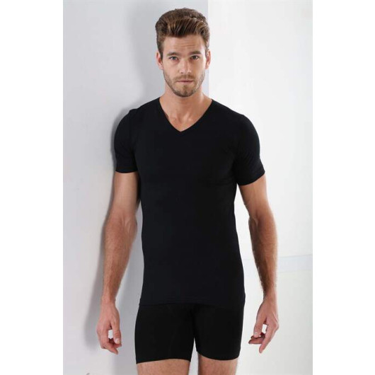 Men's Black Ribbed V-Neck T-Shirt Pack Of 3