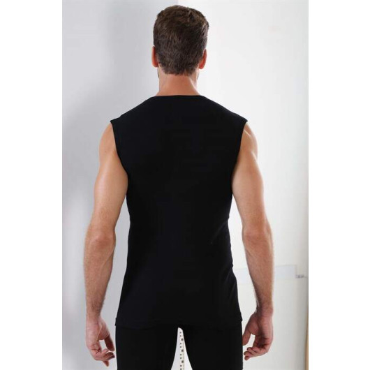 Men's Black Ribbed Round Neck Sleeveless Undershirt