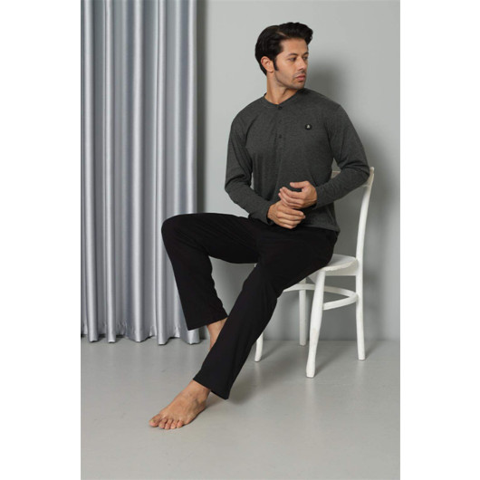 Men's Long Sleeve Combed Cotton Anthracite Pajama Set