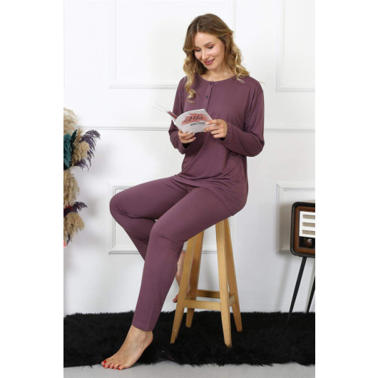 Women's Long Sleeve Pajama Set, Large Size, Burgundy