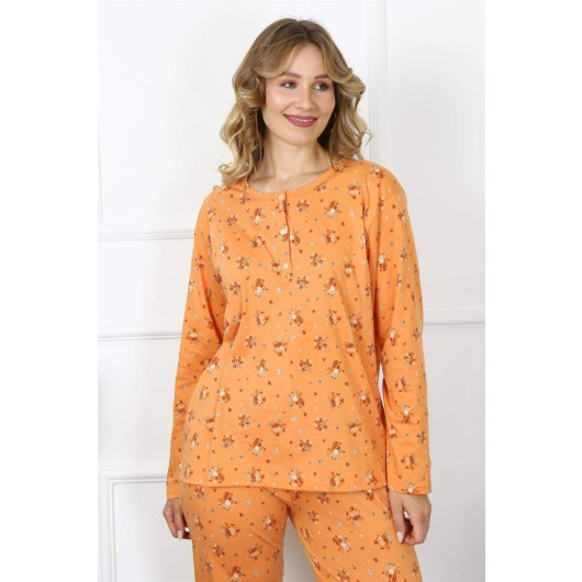 Women's Long Sleeve Pajama Set, Large Size Orange