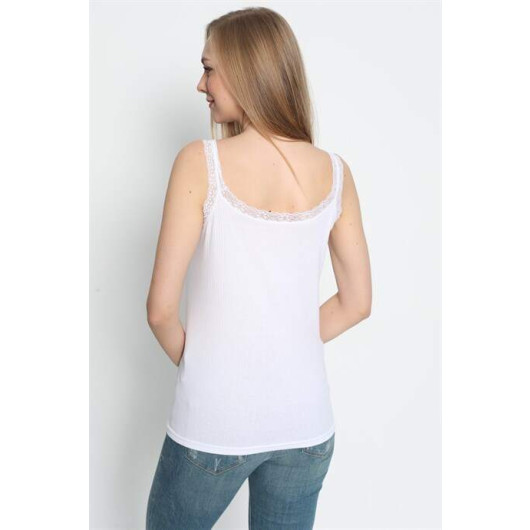 Women White Thin Strap Lace Undershirt 3 Pack