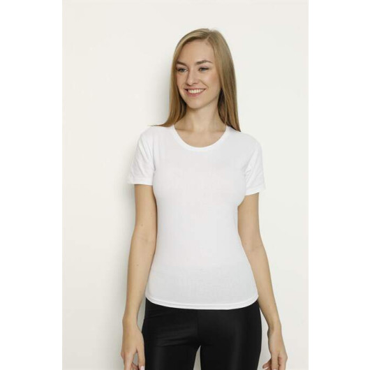 Women's White Lycra Round Collar Undershirt 2 Pack
